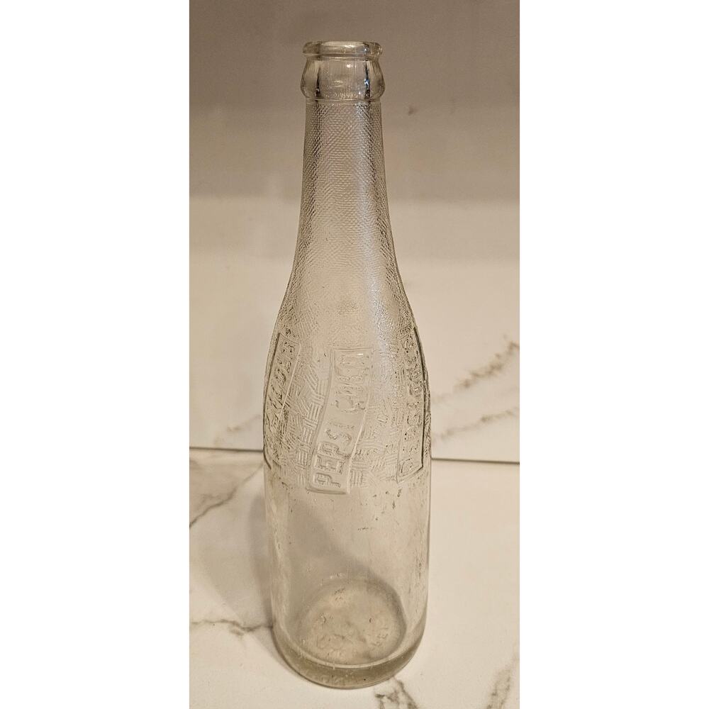 Vintage Clear Pepsi Cola Embossed Bottle 1940s Patent Des. 120277